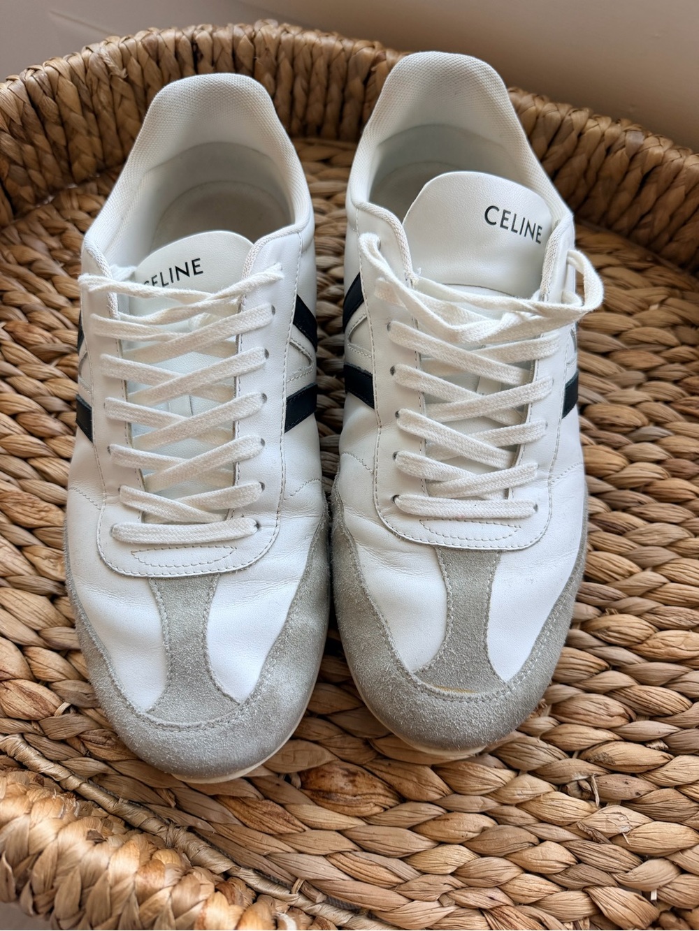 Celine White Sneakers with Black Side Stripes